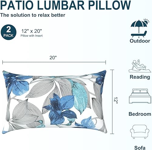 Miniatura 3 de Paquete de 2 almohadas lumbares impermeables para exteriores con rellenos, 12 x 20 pulgadas, almohada decorativa rectangular para patio, hogar,