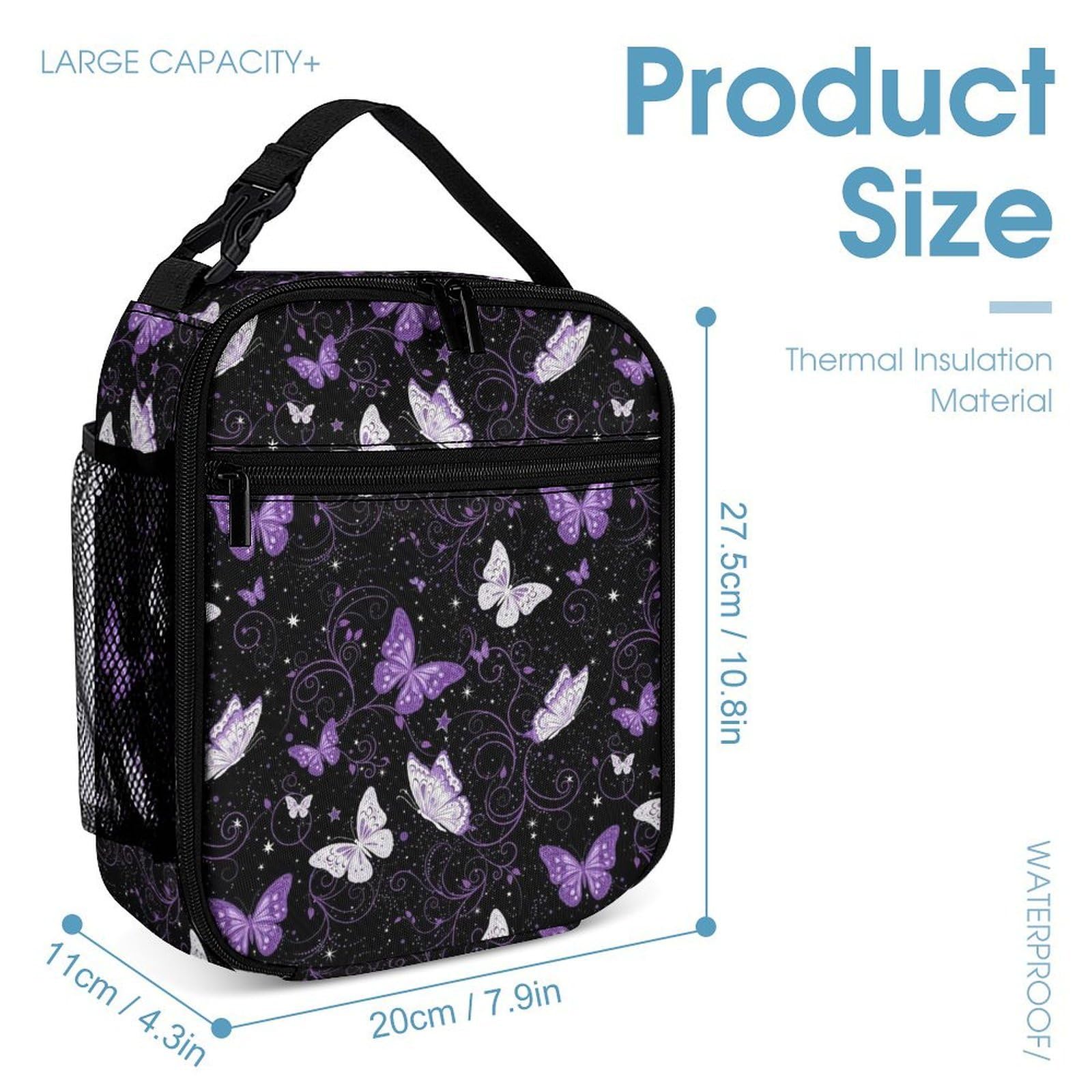 Ensemble sac à dos de voyage avec sac à lunch et trousse de maquillage, violet papillon, boîte et rangement