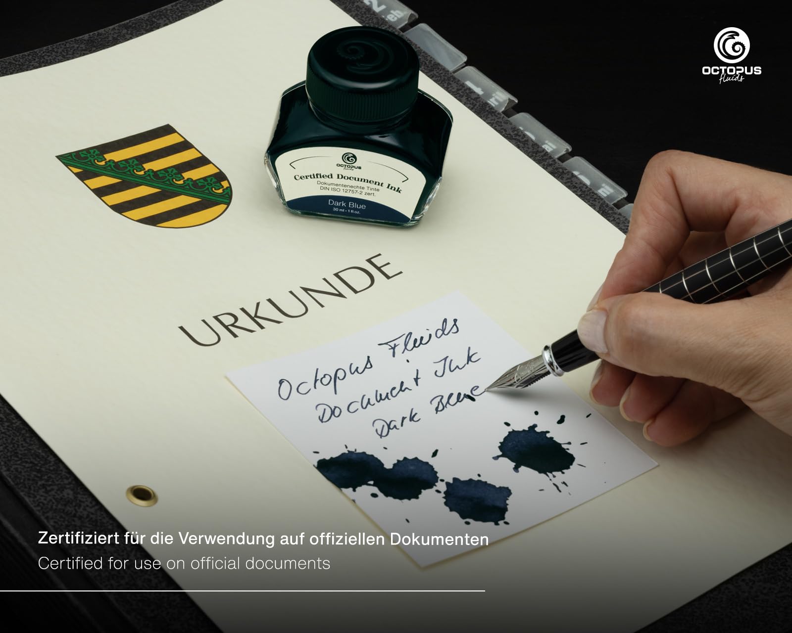 Inchiostro per documenti Dark Blue, convertitore, cert. DIN ISO 12757-2, 30ml | Inchiostro indelebile con convertitore di inchiostro, per riempire penne stilografiche con sistema di cartucce e convertitore