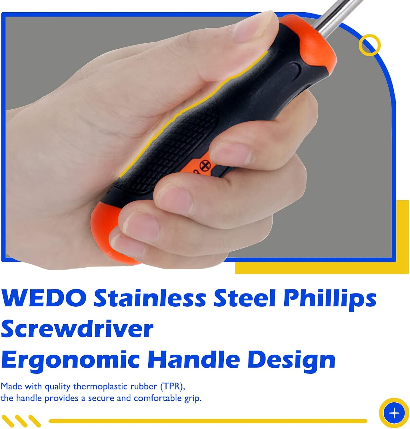 WEDO 4-Piece Screwdriver Set, Phillips Screwdriver, Cross Head Screwdriver, Stainless Steel, Corrosion Resistant, Rust Proof, for Home, Office, Apartment, Dorm, Bike, Electronics Projects