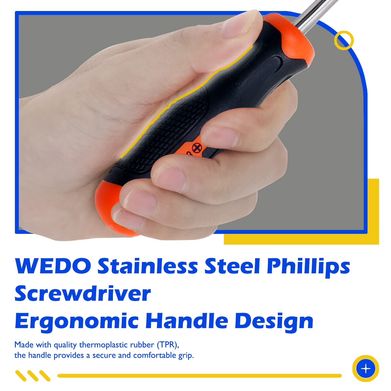 WEDO śrubokręt krzyżakowy 9 x 600 mm, śrubokręt płaski ze stali nierdzewnej z antykorozyjnym, nierdzewnym, ergonomicznym miękkim uchwytem TPR