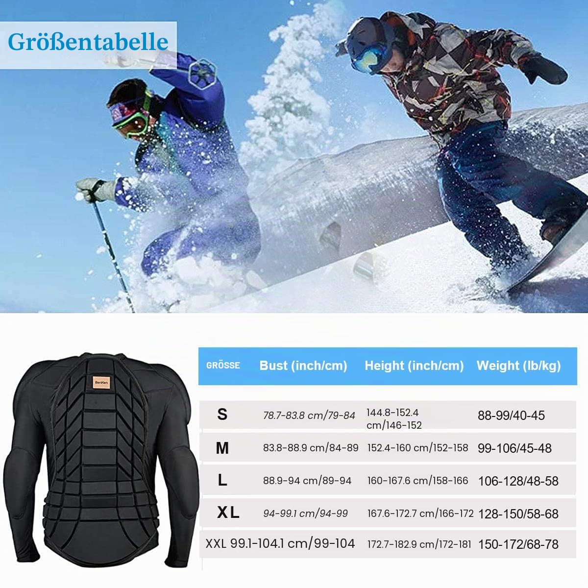 BenKen Ultra Leichter Schutzausrüstung Ski Körper Panzer Rücken Protektor, Außen- Sports Antikollision Backprotector Protektorenjacke für Snowboard Skaten MTB Motorrad Motocross