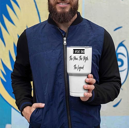 Miniatura 2 de Regalo de mito para papá y hombre, para los amantes de los gatos, mima a tu hermano en su cumpleaños, vaso grande de acero inoxidable blanco de 30