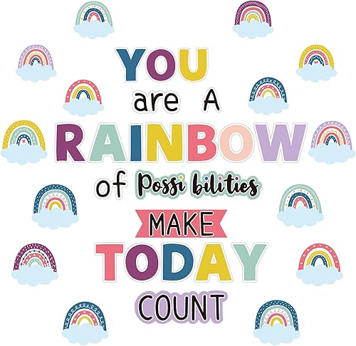 Recortes motivacionales de tablón de anuncios de arcoíris, feliz día del sol, decoración positiva para el aula, con texto en inglés "You are a