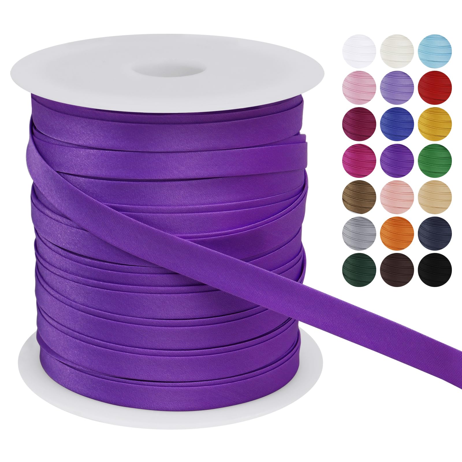 LEREATI Satin Bias Binding Tape for Sewing 2/5 Inch x 50m Sewing Bias Tape Double Fold, Upholstery Webbing Tape for Sewing, Bunting, Seaming, Quilting, Hemming (Grape Purple)