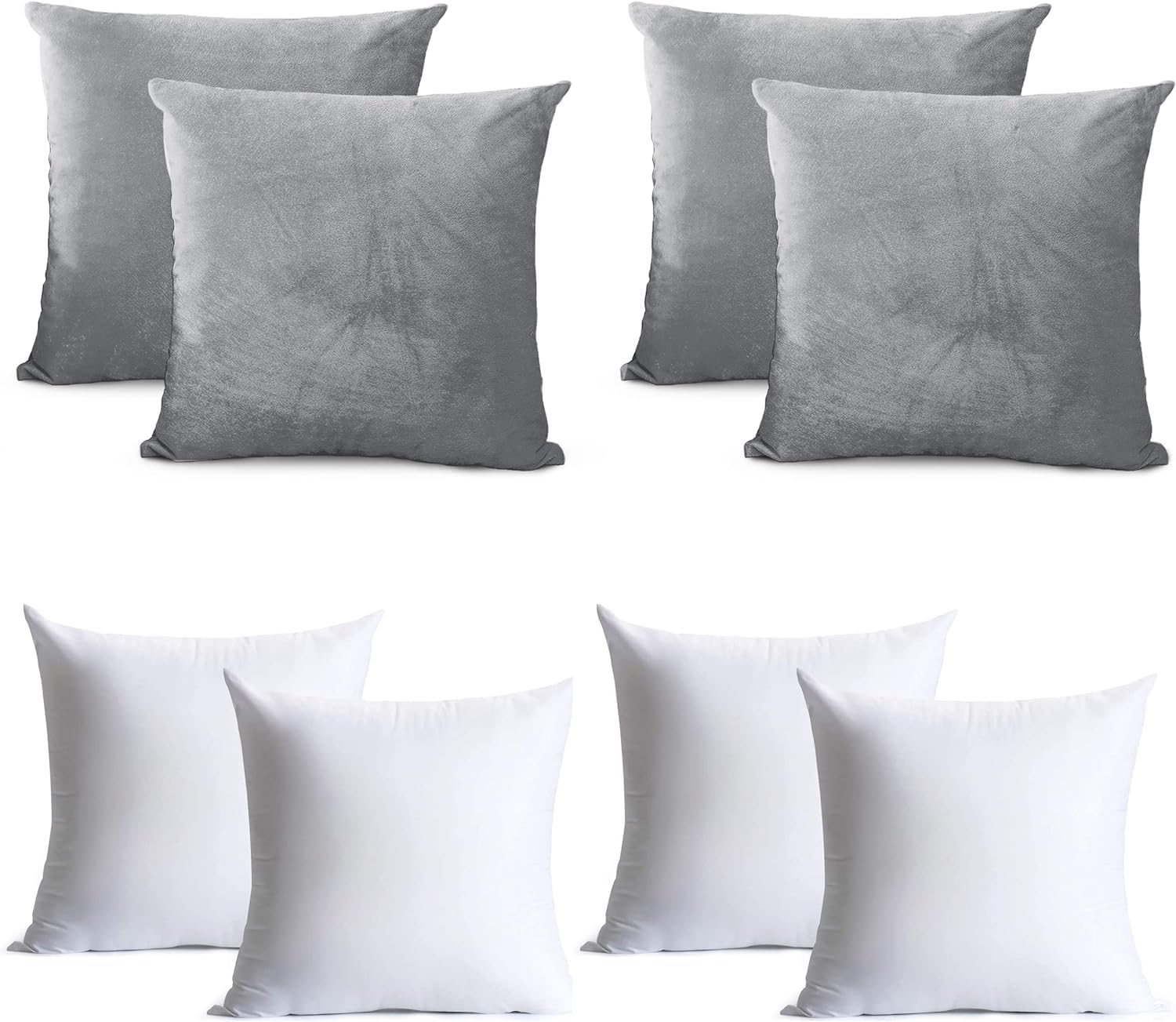 Oxford Homeware Velvet Cushion Covers 45cm x 45cm (Pack of 4) Silver Cushions with Covers Included – Decorative Cushions for Living Room Sofa Bedroom with Invisible Zipper, 18 x 18 Inch — image 1