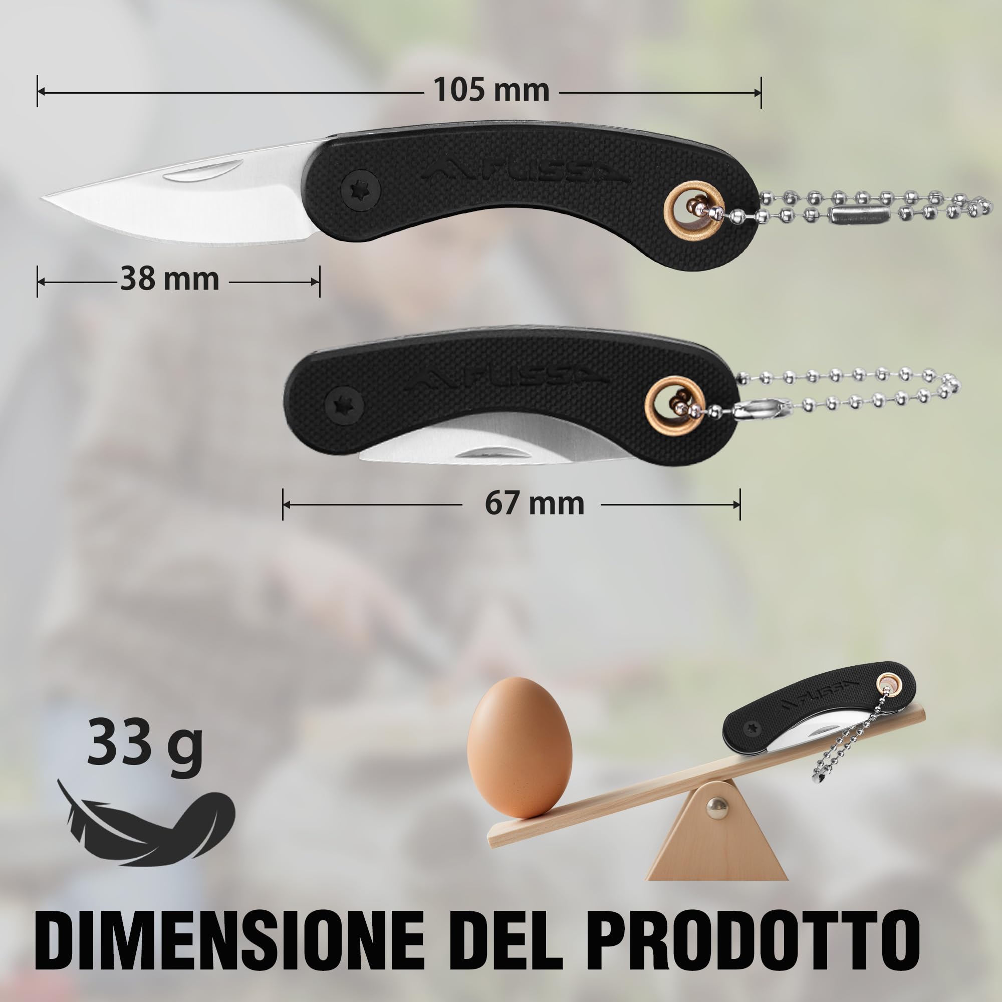 FLISSA Mini Coltello Tascabile, Coltello a Serramanico con Manico in G10,Lama in Acciaio INOX 5CR15MOV, Finitura CNC, Taglierino Portatile, EDC per Uso Quotidiano e Attività Outdoor