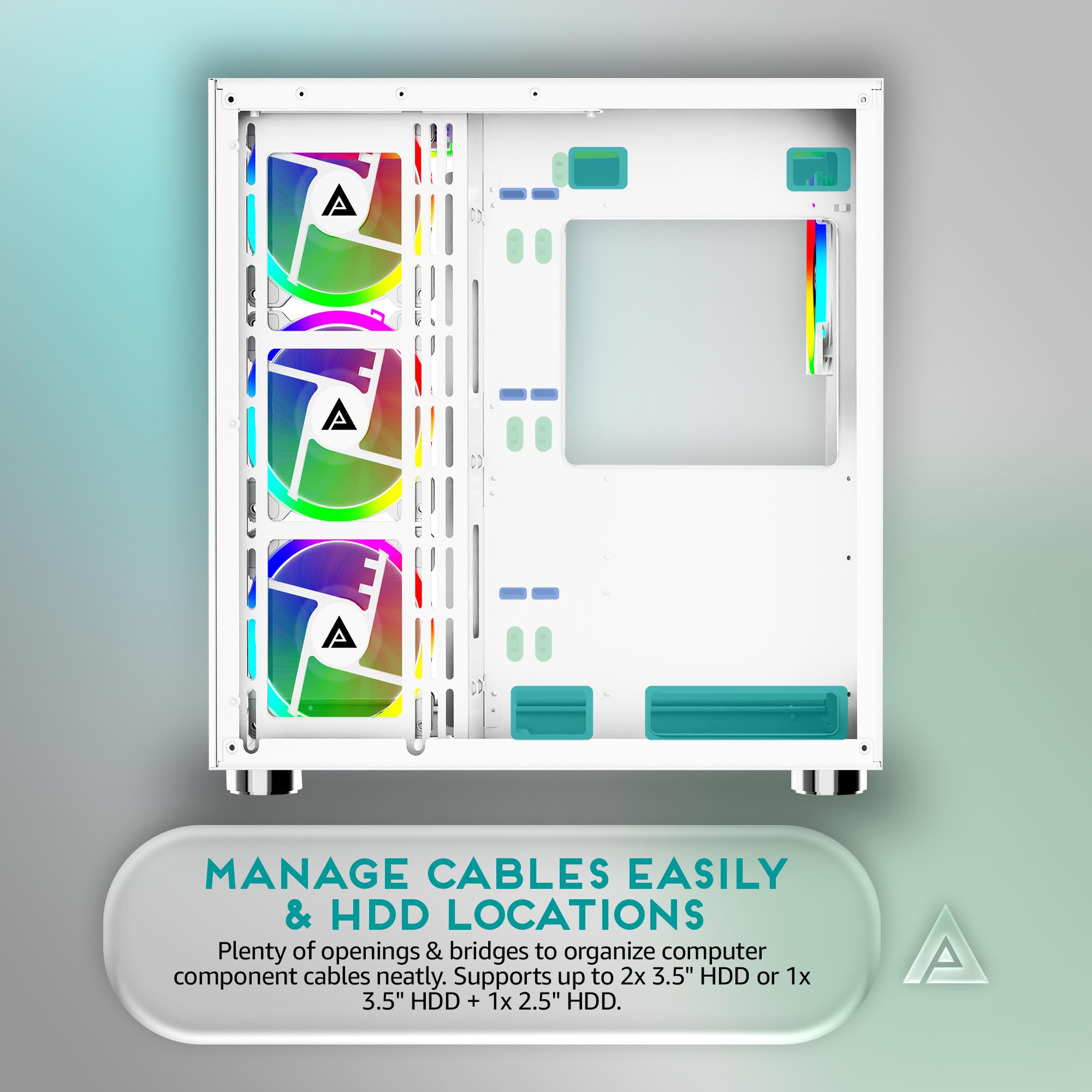 Apevia Prism-Elite-WH Prism Elite Mid Tower ATX Gaming PC Cube Case w/7 x 120 mm PWM ARGB ventole, 366 modalità RGB, doppio pannello in vetro temperato, supporto radiatore 360 mm, 2 x USB 3.0, 2 x USB