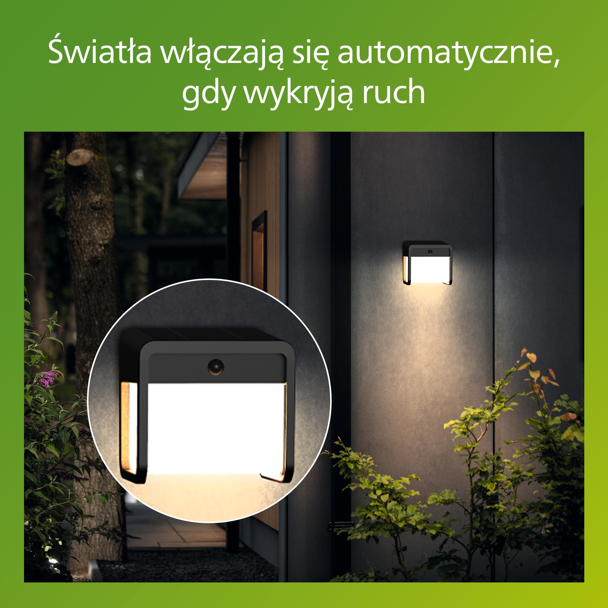 Philips Ezra UltraEfficient Zewnętrzna Lampa Ścienna Solarna z Czujnikiem, 3000K, 250/25lm, Czarna