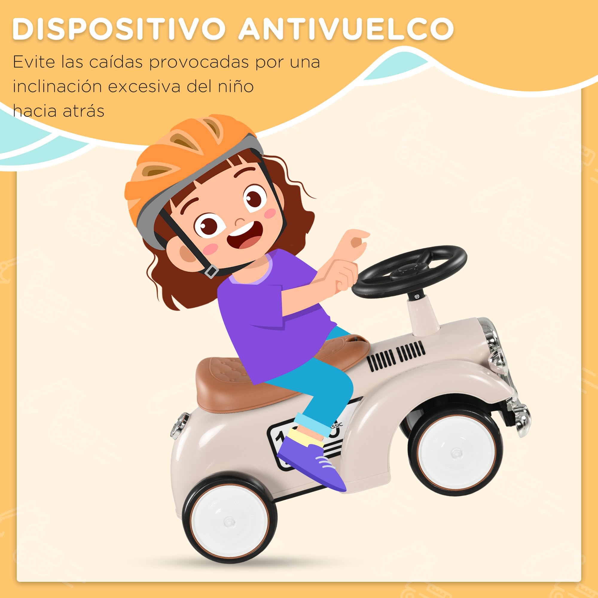 AIYAPLAY Correpasillos para Bebés de 12 a 36 Meses Coche sin Pedales con Bocina Compartimento de Almacenaje y Volante para Interior y Exterior 58x27x35 cm Crema