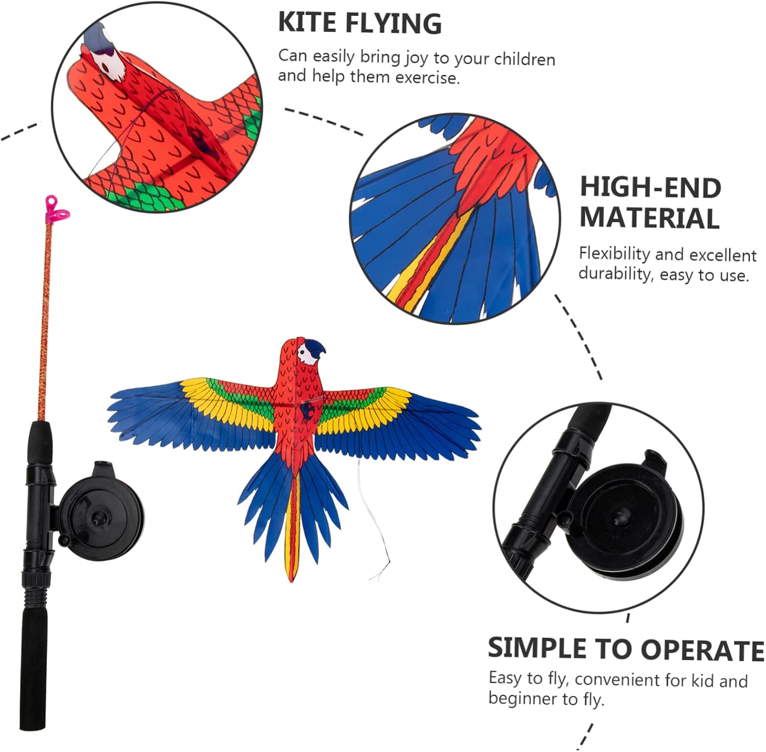 Wildlife- Rod Kite Toy PE ABS for Outdoor Beach Beginners | Lightweight, Vivid Lifelike Design, Includes Fishing Pole and String, Easy to Use for Boys and Girls and Adults