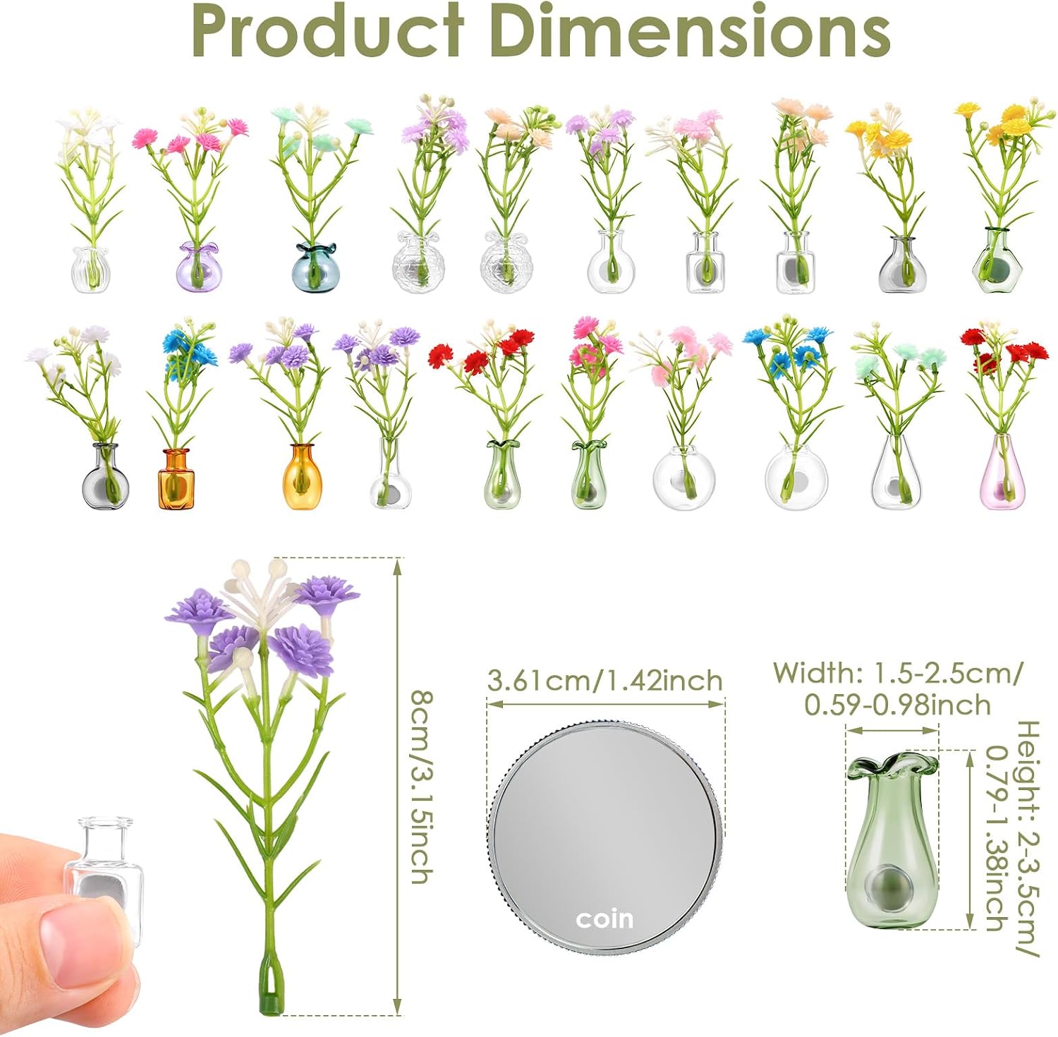 20 Pack Mini Vase Magnets for Fridge with 20 Flowers image 2