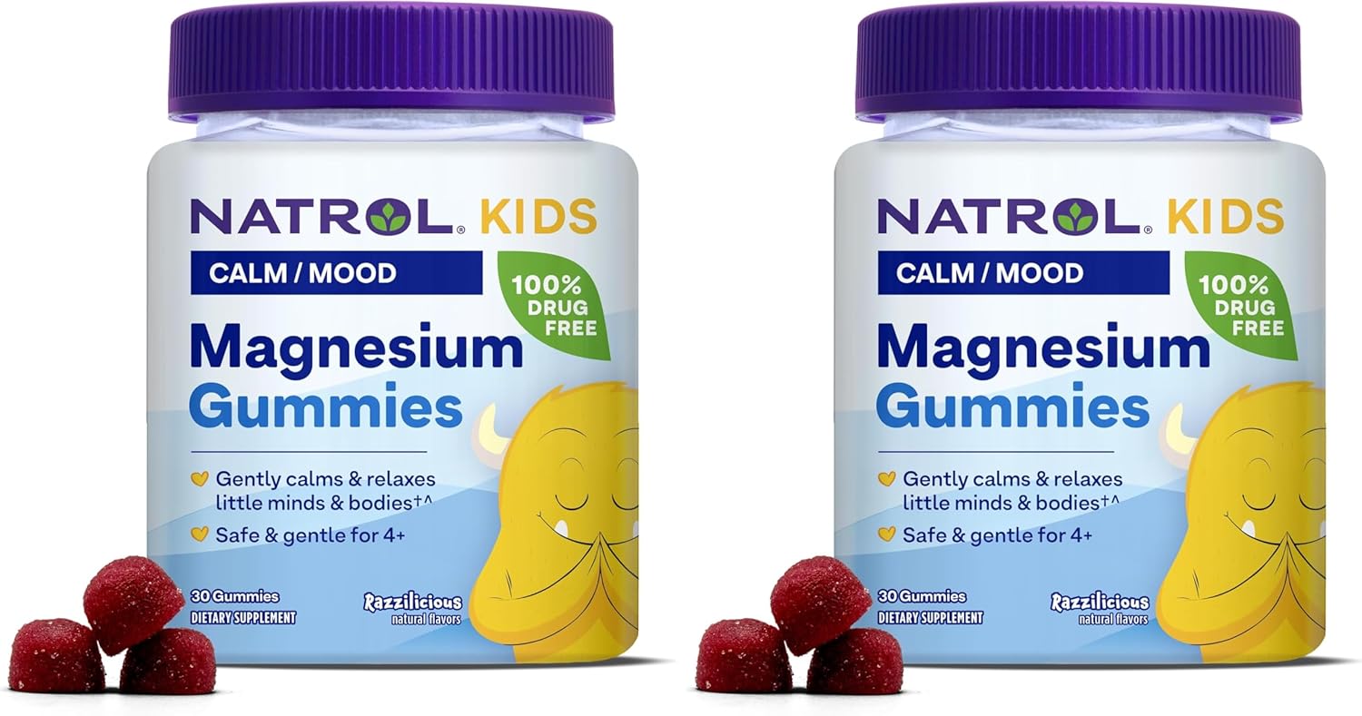 Natrol Kids Magnesium Citrate Gummies, Gently Calm & Relax Little Minds and Bodies, Plus Support Healthy Muscle Relaxation and Function, 30 Razzilicious Gummies, Up to a 30 Day Supply, (Pack of 2)