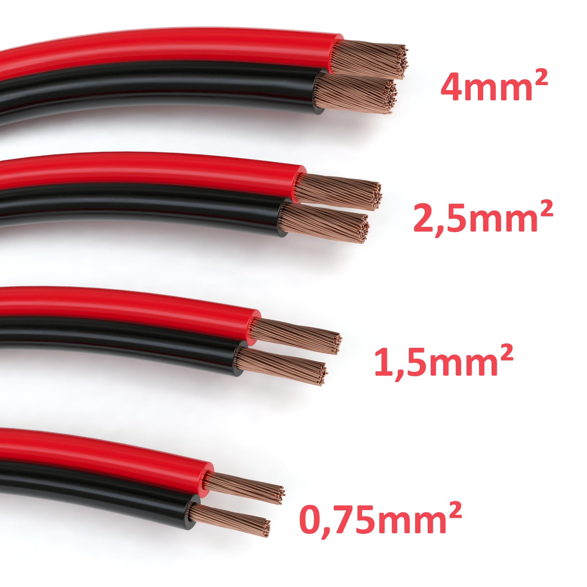 JAMEGA - Lautsprecherkabel Hifi Audio Kabel Auto Boxenkabel Boxen - mehrere Größen und Längen für Lautsprecher & Surround Systeme aus einer Kupferlegierung, 2 x 1,5mm², rot/schwarz, 100m