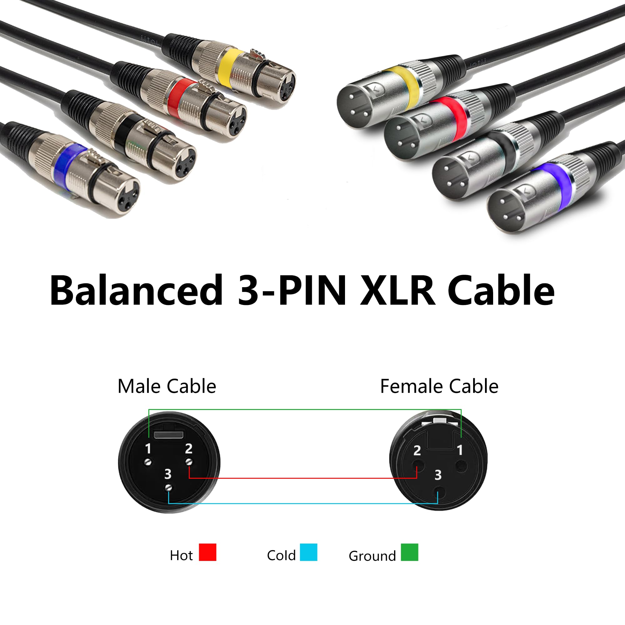 YOZAIUUI 4 Packs XLR Cables 5M: Microphone 3 Pin Dmx Cables XLR Male to Female, Hi-Fi Sound Quality, Compatible with Microphones, Mixers, DMX Stage Lighting, Speakers - Image 3