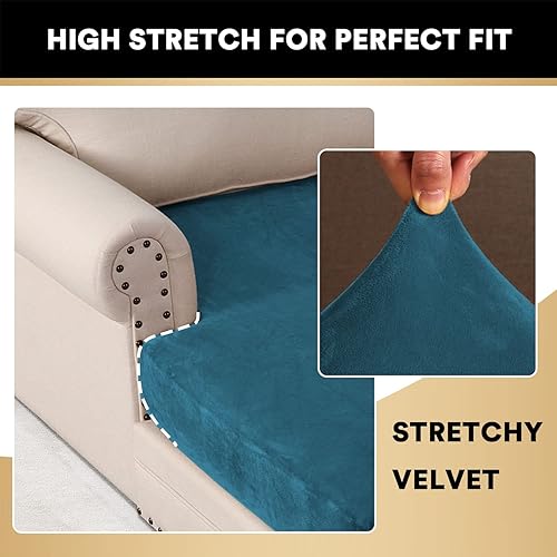 Vista 482 de PrinceDeco Fundas para sofá modular, 4 piezas, fundas de sofá para sofá seccional, fundas de terciopelo separadas para sofá seccional, en forma de L