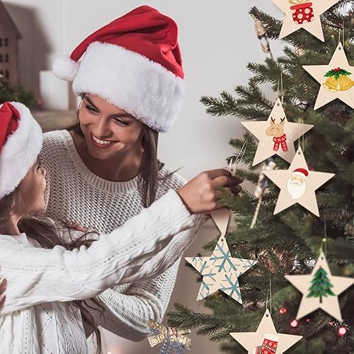 Miniatura 4 de Tatuo Juego de 60 adornos de estrellas de madera natural para pintar adornos de estrellas de madera sin terminar de 3.15 pulgadas para manualidades