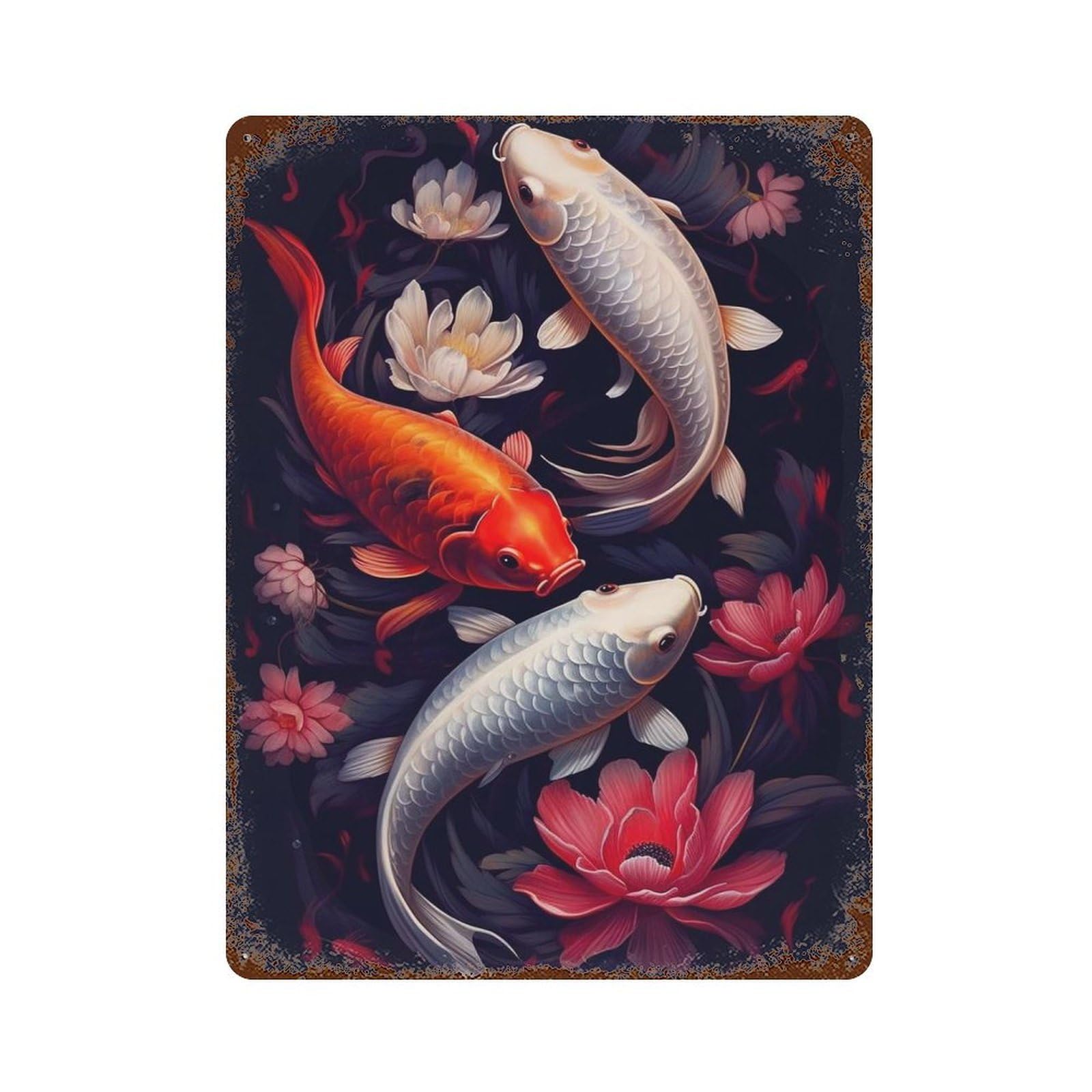 Mystic Koi Fish Retro Metal Sign 15.7"x11.8", for Pub, Kitchen And Man Cave Decor, Industrial Home Decor