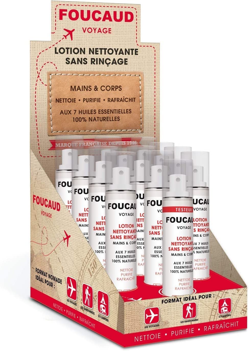 FOUCAUD FRICTION VOYAGE, 12 Flaconi Spray 50 ml, Da Portare con Te, Formato Viaggio, Lozione Dentergente, Igiene, Acqua Micellare, Senza Risciaquo, Mani e Corpo, Concentrato di Oli Essenziali, Foucaud