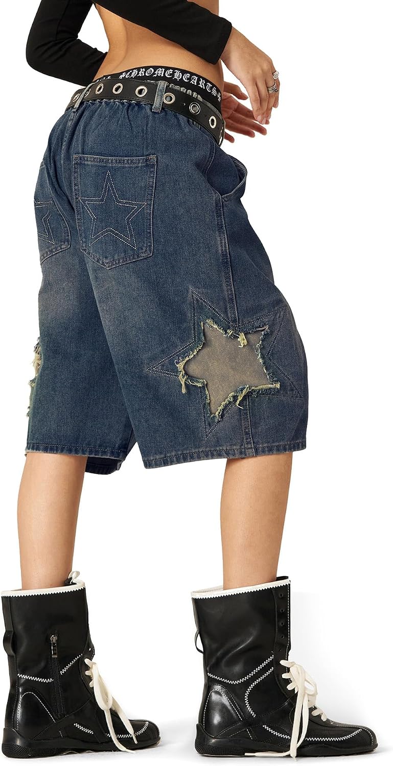 Aelfric Eden Star Tassel Patch Gradient Jorts Baggy Denim Shorts Soft Casual Y2K Streetwear Unisex Jean Shorts