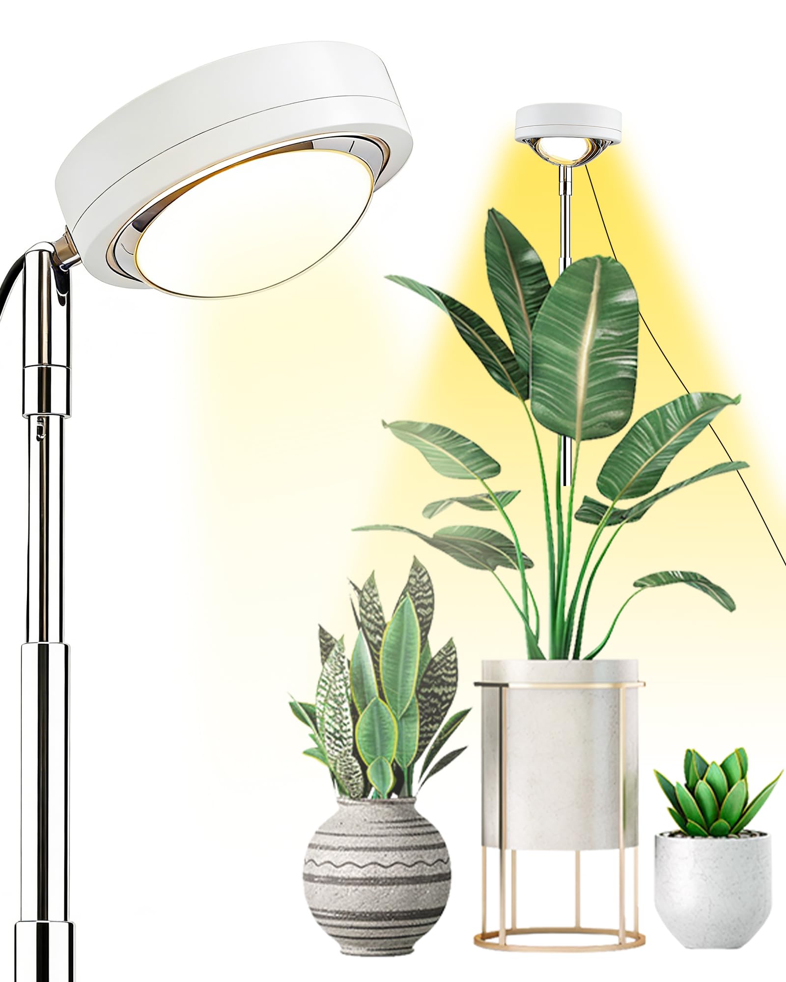 plant grow light,yadoker led growing light full spectrum for indoor plants,white magnifying glass plant lights,height adjustable, automatic timer, 5v low safe voltage,idea for large