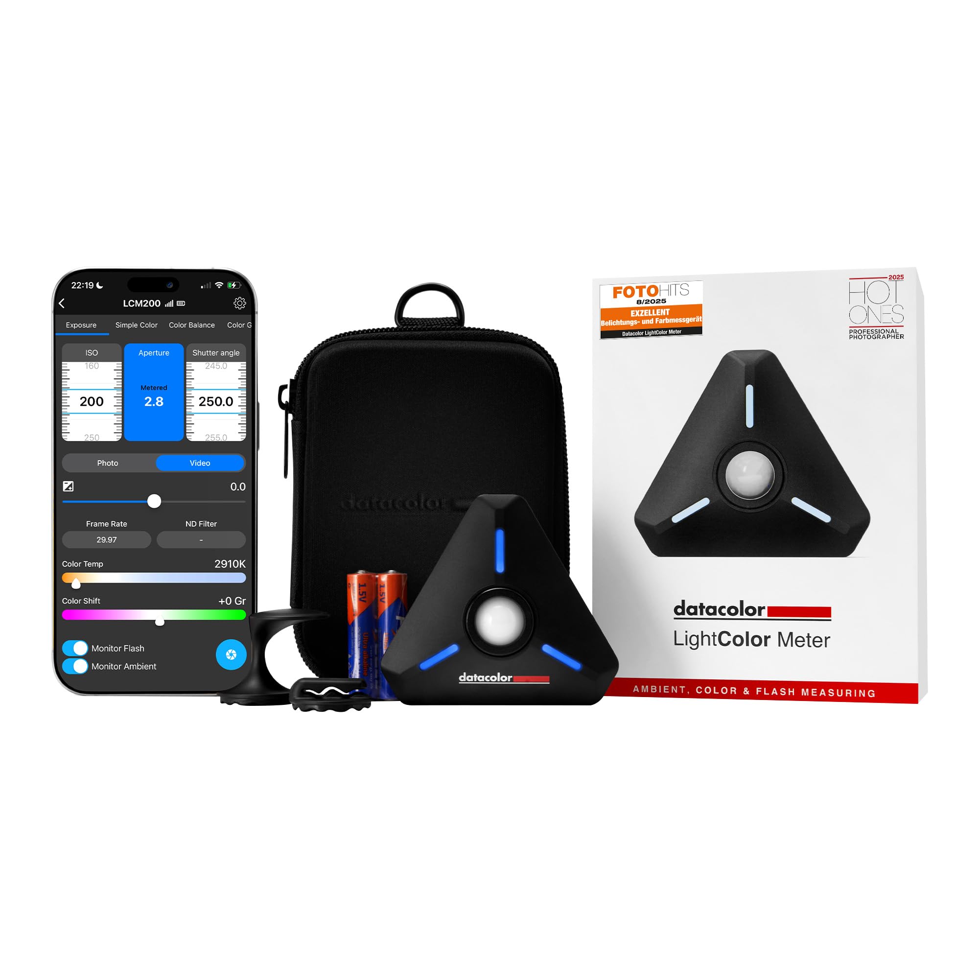 Datacolor LightColor Meter - Luxmètre Bluetooth pour photo, vidéo et cinéma - Mesure lumière et température de couleur - Transmission des données en temps réel - Portable, compact, résistant aux chocs