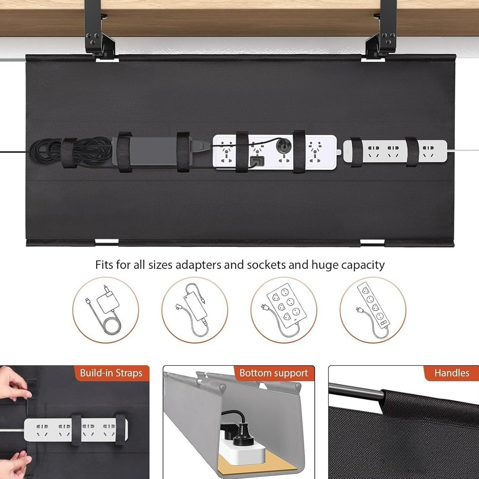 Bandeja de gestión de cables para debajo del escritorio con diseño oculto, organizador de cables para espacios de trabajo organizados y configuración de juegos