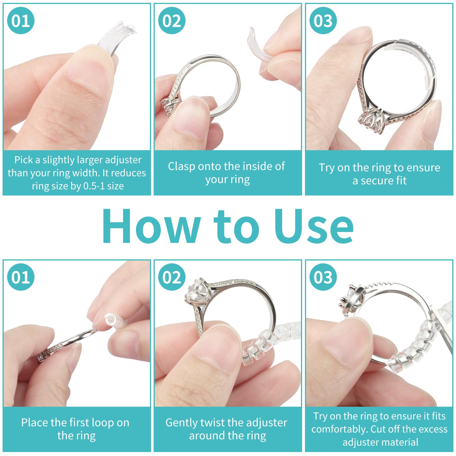 Coopache Ajusteur De Bague Invisible Trop Grande 14Pcs Adaptateur Retrecisseur Réducteur Taille De Bagues En Silicone Pour Anneau Femme Homme Transparente