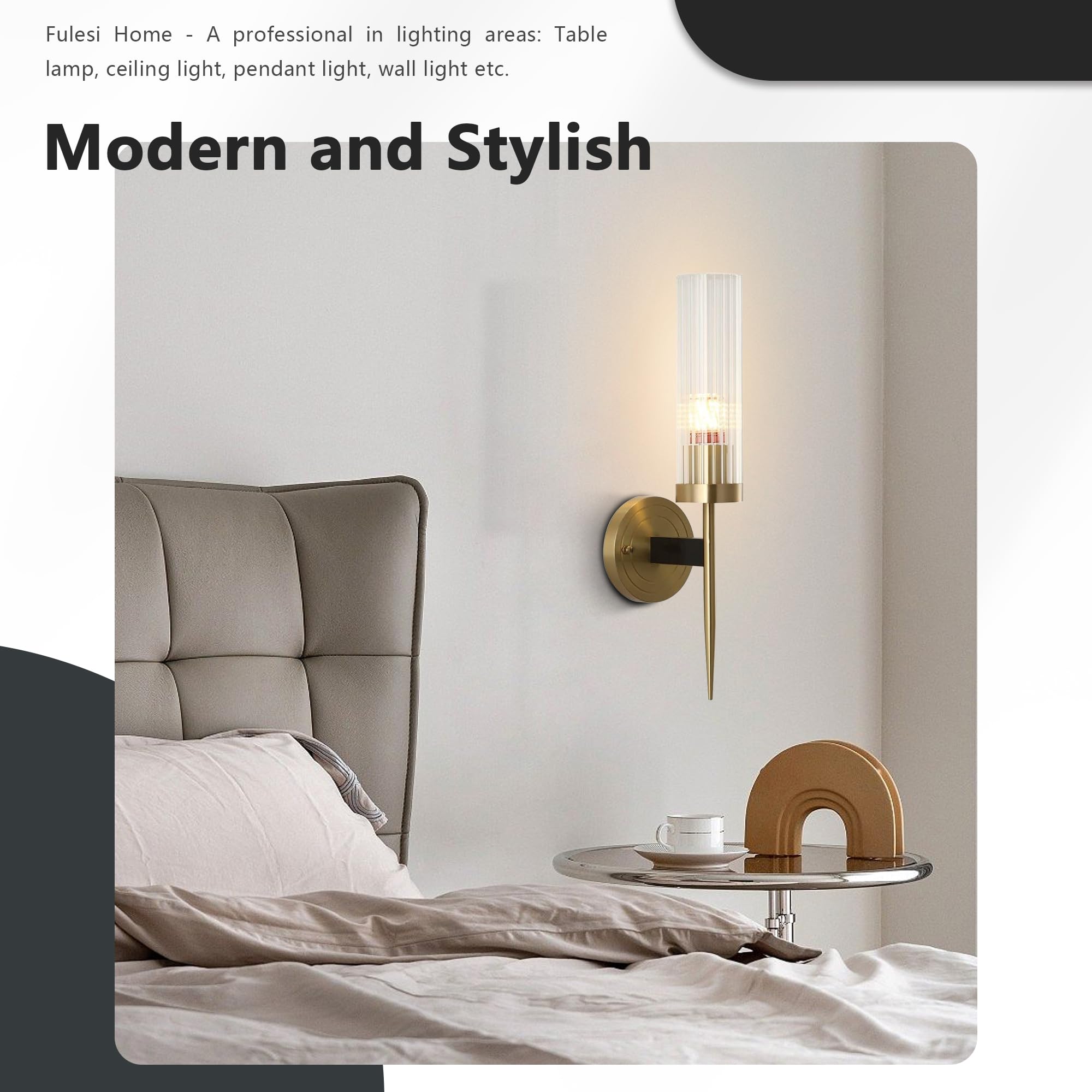 Fulesi Modern Indoor Wall Sconces Sets of 2 Wall Lamp Vanity Light Antique Brushed Gold Wall Mount Lighting with Clear Glass Shade Farmhouse Wall Lights Bath Sconce for Bedroom Living Room Hallway