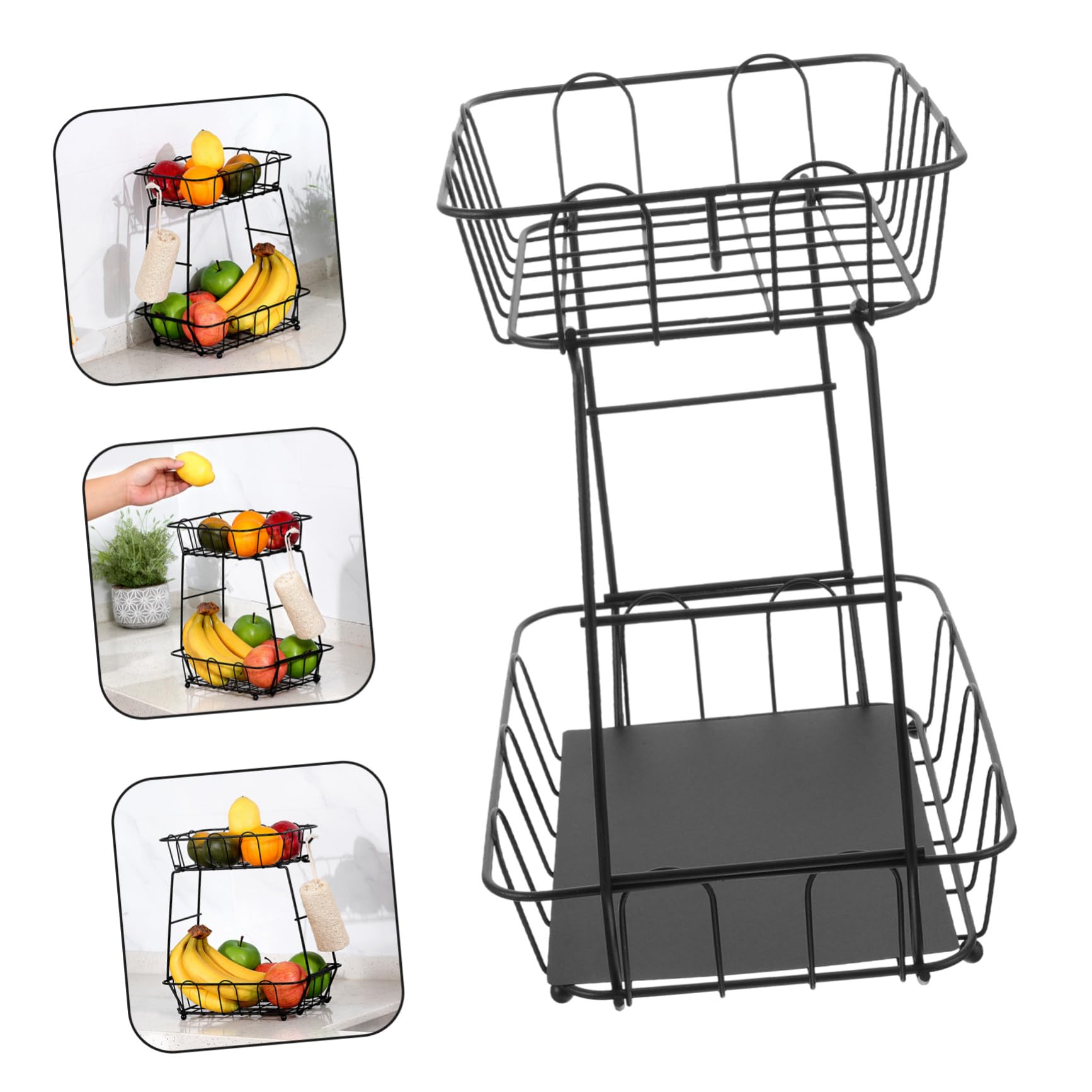 Cesta de 2 Niveles de Hierro Negro para Almacenamiento de Pan y Pasteles