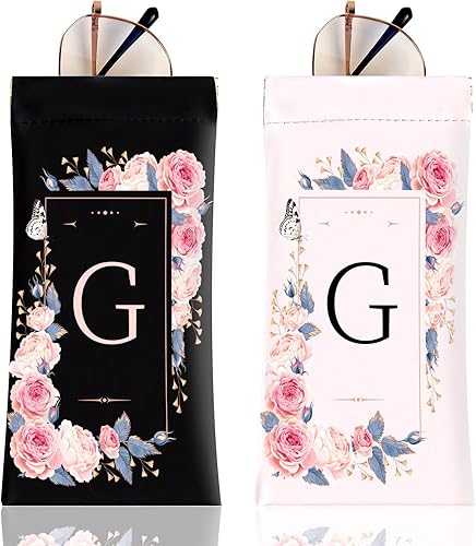 Anikathy 2 piezas Estuche para gafas de sol y anteojos con letra inicial, de cuero PU suave, con paño de limpieza, lindo para hombres, mujeres y