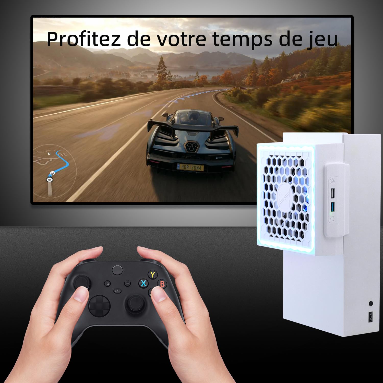 Mcbazel Horizontal Ventilateur de Refroidissement pour Xbox Series S avec LED RGB, 2 Ports USB, 3 Niveaux de Vitesse Réglable