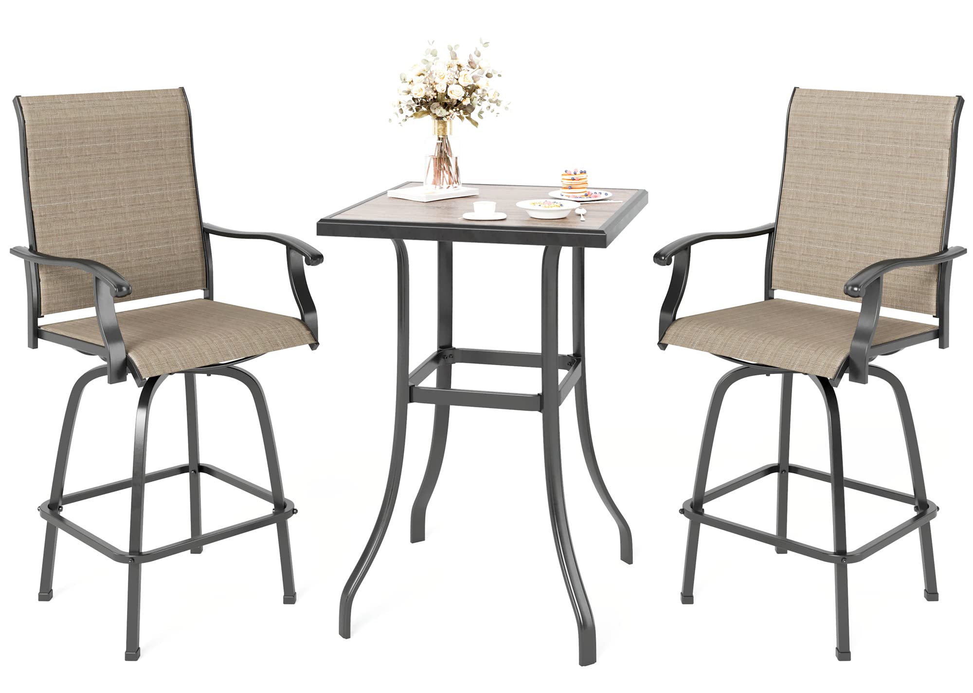 MFSTUDIO 3-Piece Bar Height Patio Table and Chairs, Brown