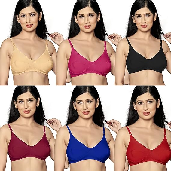 GENIS Henny Fashion� Women's Stylish Cotton Non-Padded Non-Wired Regular Bra (Size :-) (Cup Size:-) (Pack of 6)