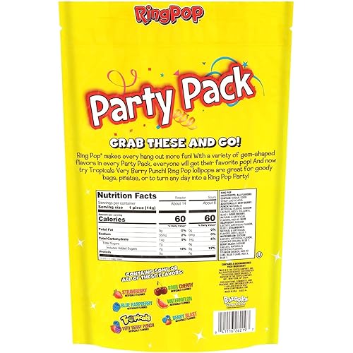 Ring Pop Candy, Christmas Lollipops, 20 Ct Party Favors in Assorted Fruity Flavors - Full Size, Bulk Variety Pack, Individually Wrapped Hard Candy For Stocking Stuffers, Holiday Gifts