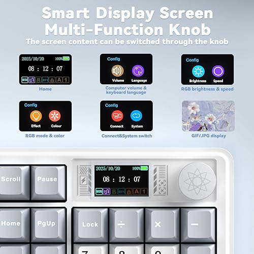 Miniatura 4 de LINGBAO K108 Pro Wireless Mechanical Keyboard with Screen & Knob, Full Size Creamy Keyboard with Number Pad, 10000mAh Battery, PBT Keycaps, RGB