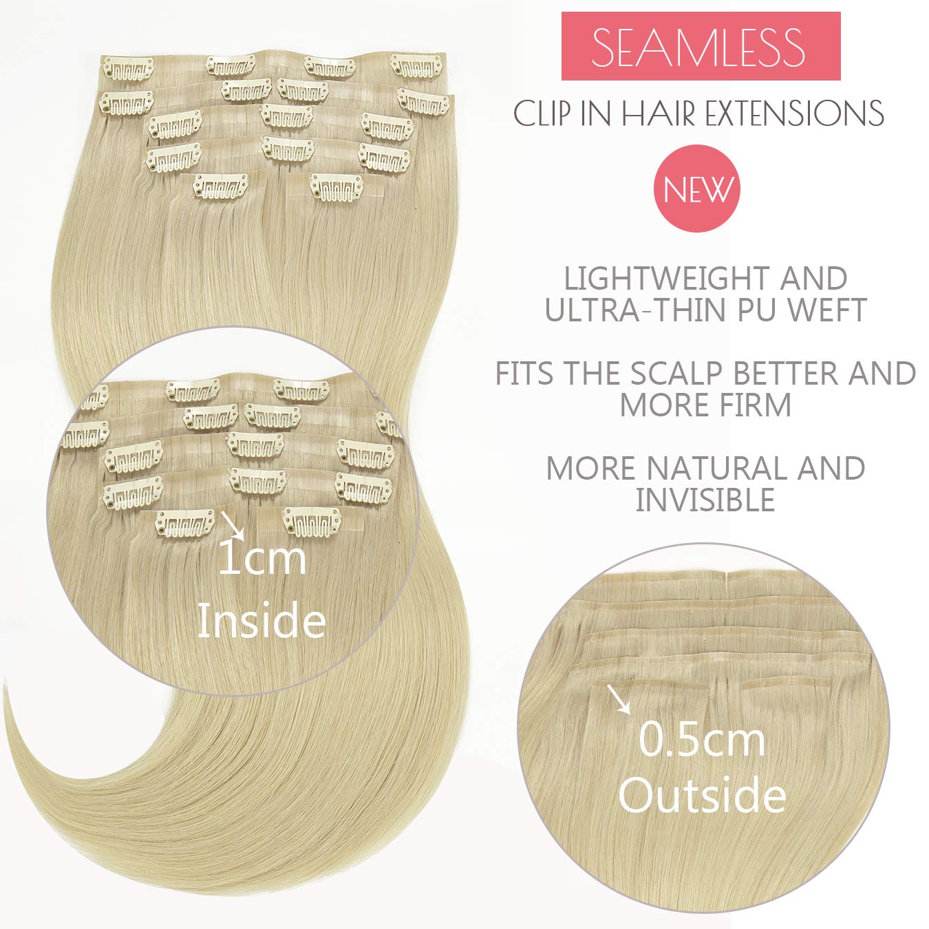 Amazon.com : Loxxy Seamless Clip in Hair Extensions Human  display picture 2