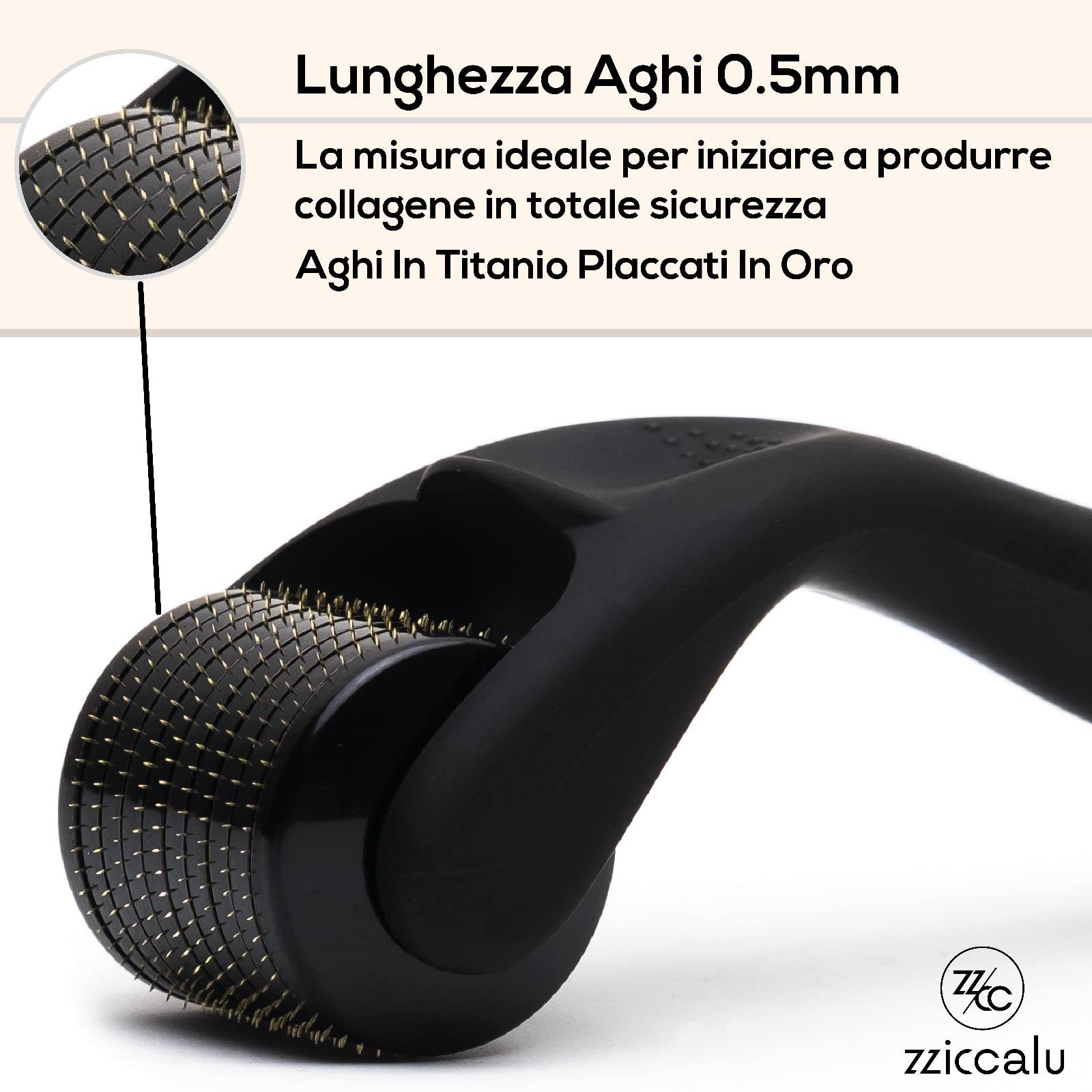 Dermaroller Crescita Barba E Capelli Da 0.5 Mm - Rullo Con Aghi In Titanio E Guida Ebook Dettagliata In Italiano - Trattamento Efficace Anche Per Cicatrici Smagliature Acne