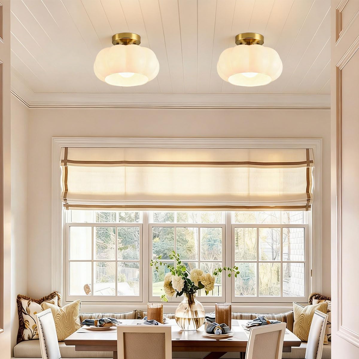Glass Flush Mount Light 1-Light Gold Semi Flush Mount Ceiling Light Fixtures White Glass Ceiling Lamps, E26 Base for Hallway Bedroom Porch, Modern Ceiling Fixtures