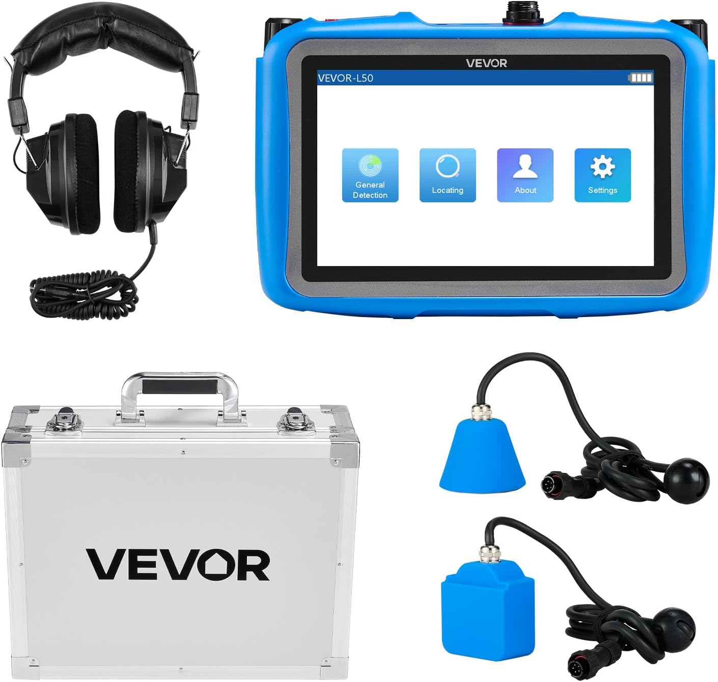 VEVOR Pipe Water Leak Detector for Indoors, 1Hz-10000Hz, 7" Touchscreen Plumbing Water Leakage Detection Locator with Horizontal & Vertical Sensors, H