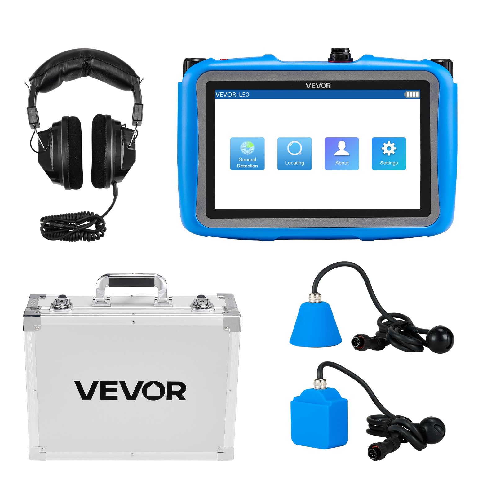 VEVOR Pipe Water Leak Detector for Indoors, 1Hz-10000Hz, 7" Touchscreen Plumbing Water Leakage Detection Locator with Horizontal & Vertical Sensors,
