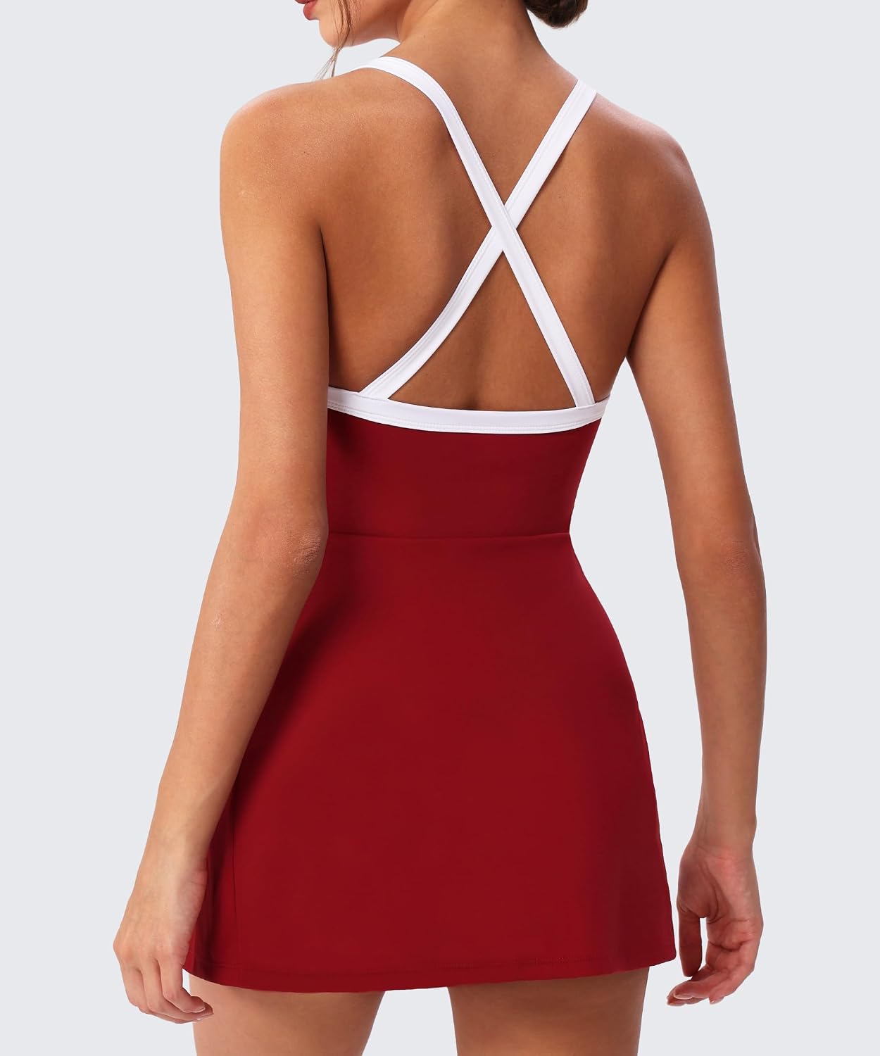 MEIVSO Womens Tennis Dress Built in Bras & Shorts Color Block Workout Athletic Dress Criss Cross Back Summer Outfits