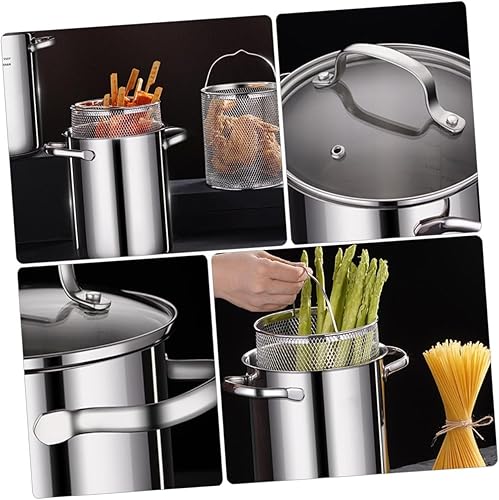 Miniatura 3 de Cabilock Olla para freír profunda, olla con canasta, freidora de pescado con tapa transparente, para cocina, papas fritas, pollo, etc.