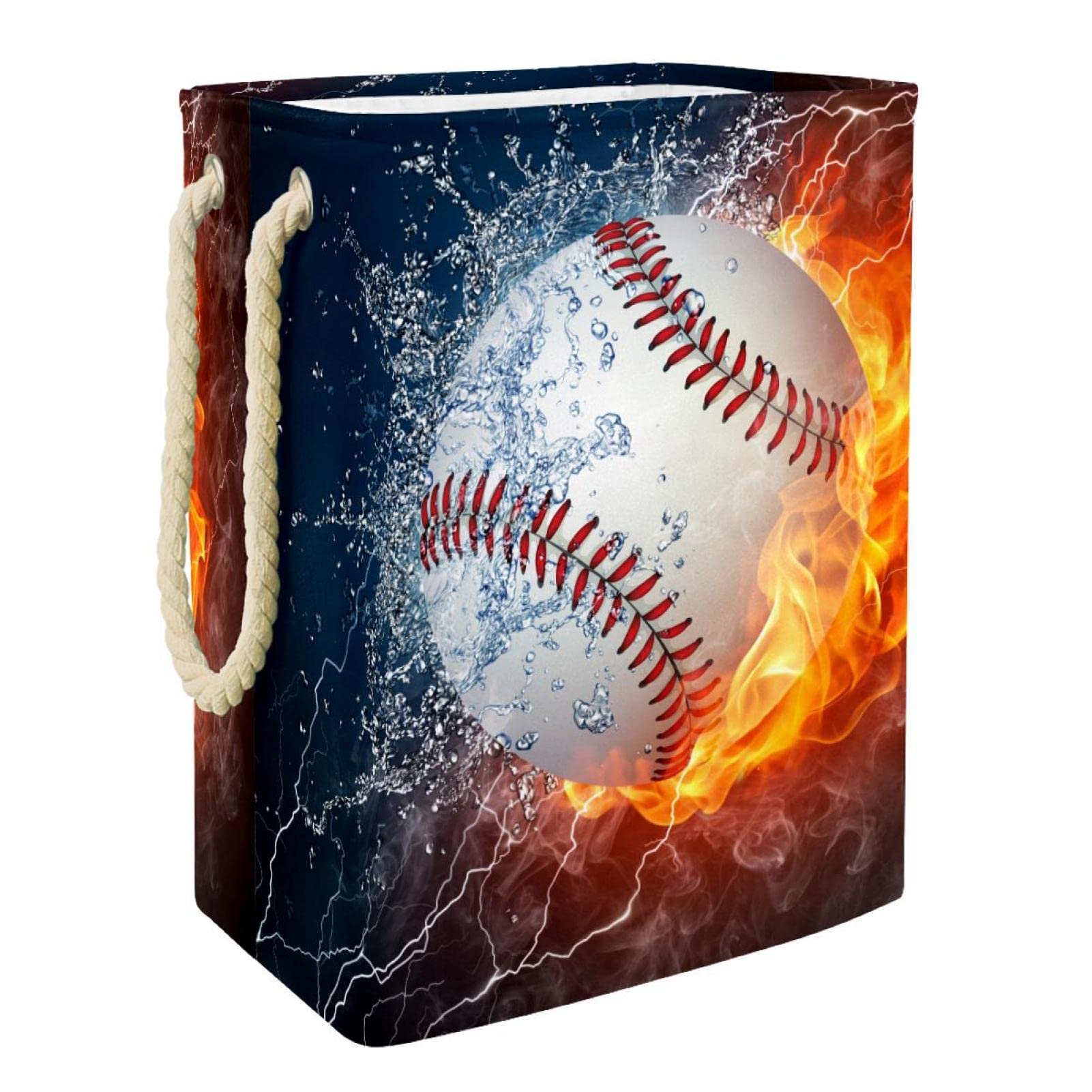 Grand panier à linge personnalisé baseball feu pour rangement chambre