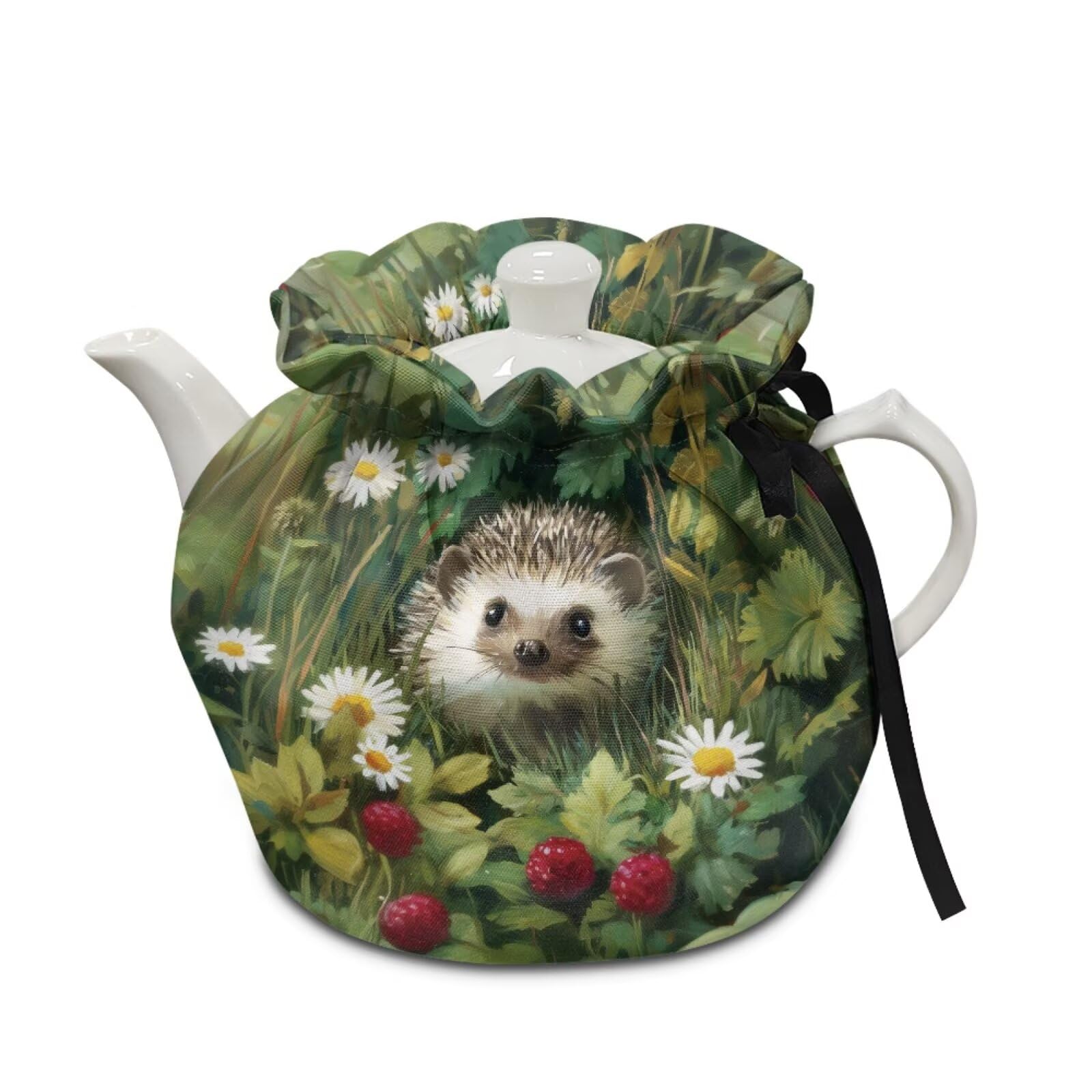 Tea Cosy for Teapot Insulated Hedgehog Daisy Print Tea Pot Cozy Cover Portable Insulated Teapot Dust Cover with Drawstring