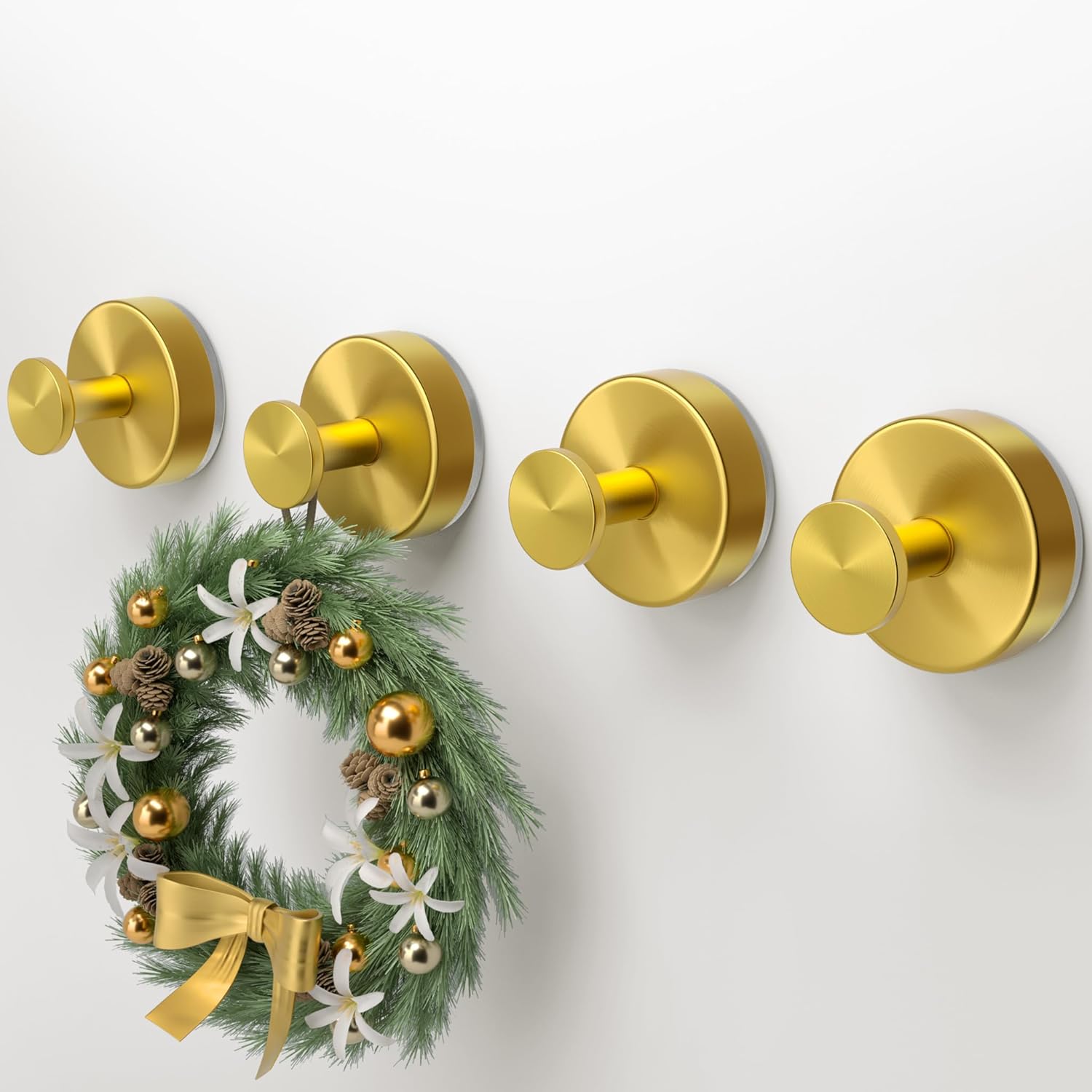 Suction Cup Hooks for Shower, No Drill Towel Holder for Bath Robe, Loofahs, No Adhesive, Shower Hooks Removable for Bathroom Wall, Mirror, Tile, Window Glass, Non-Porous Surfaces, 4 Packs-Gold