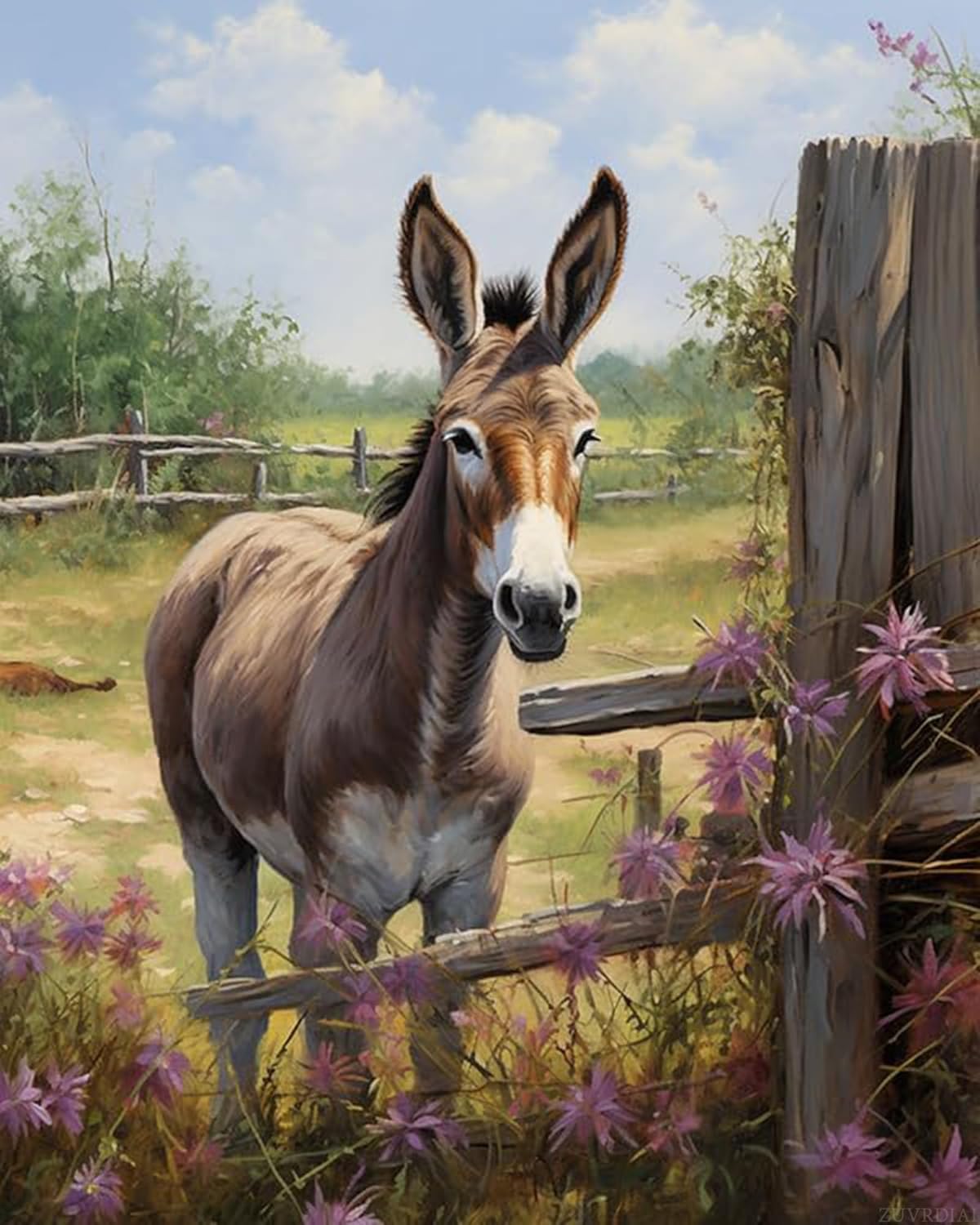 ZUVRDIAI Digital Painting Farm Donkey, Paint by Number Kit for Beginners, Easy DIY Art Project with All Tools Included, 40x50cm