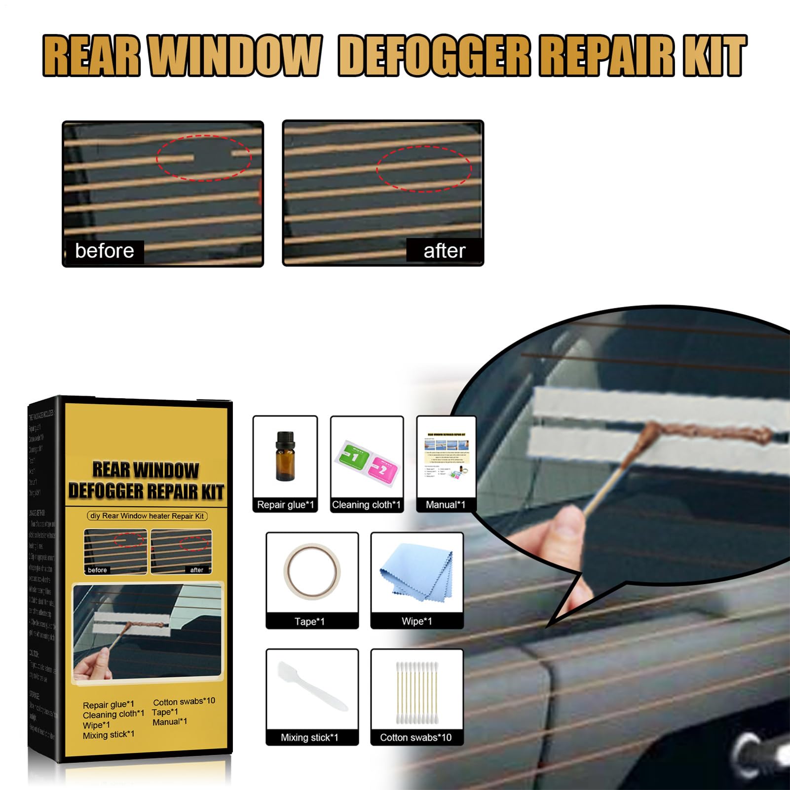 Kit di Riparazione per sbrinatore lunotto Posteriore Auto, Kit per Riparare rotti riscaldatori griglia riscaldata conduttiva Set per e Linee