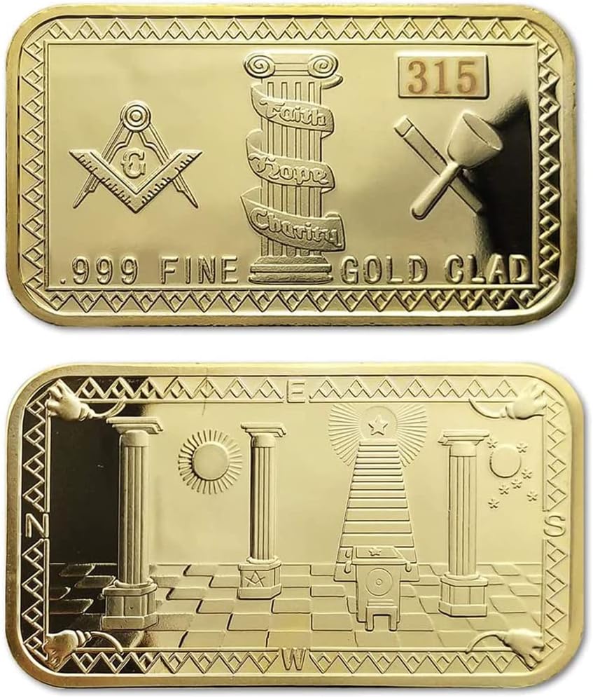 - Glamtune Freemason Challenge Coin Masonic Symbol Gold Clad Bar Mason Coin