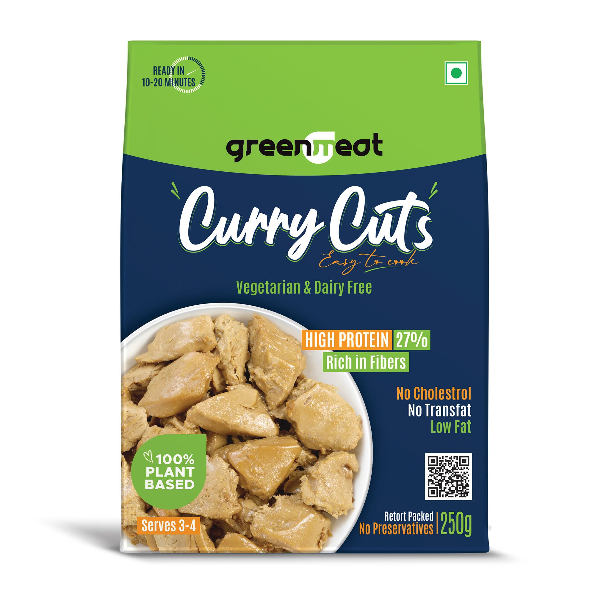 The Greenmeat Curry Cuts | Easy to Cook | 100% Plant Based & Vegetarian | Rich in Proteins & Fibres | Low Fat | No Preservatives | Pack of One (250g)